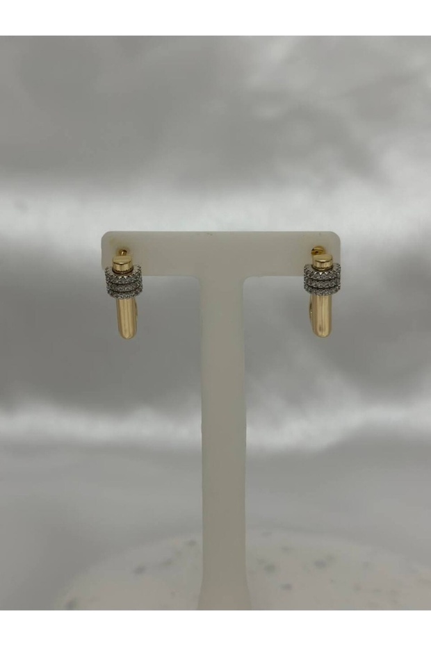 Steel Earrings with Three Rows of Zircon stone embellished