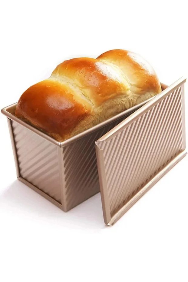 Golden Non-Stick Loaf Pan Carbon Steel Corrugated with Lid Homemade Bread Sandwich Sourdough Toast C
