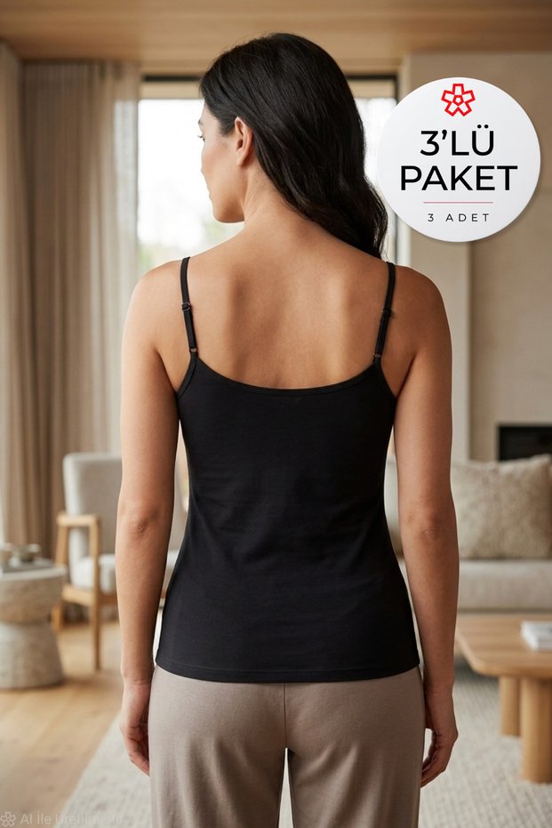 Modal Adjustable Strap Women's Tank Top Black 3-Pack