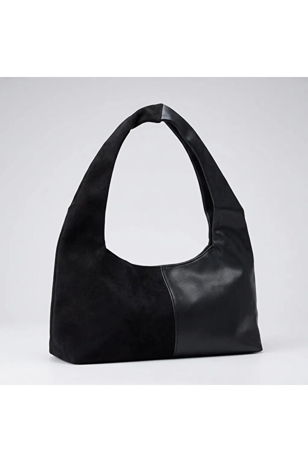 Cora Reversible Suede and Faux Leather Magnet Stylish and Elegant Baguette Women's Black Shoulder Bag