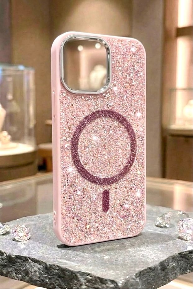 iPhone 14 Pro Compatible Pink Luxury Magsafe Premium Crystal Stone Sparkling Case