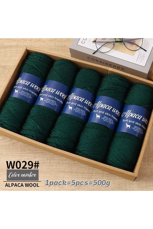 029 dark green 500g alpaca wool yarn, coarse yarn, hand woven to make warm and fashionable sweaters,