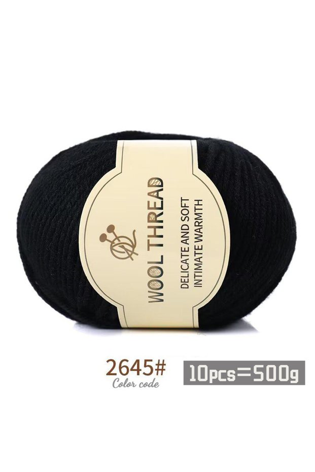 2645 Black Color 500g 290 Medium Coarse Combed Alpaca Wool Yarn, Autumn and Winter Warm and Fashiona