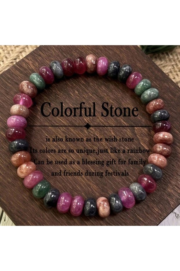 18cm Multicolor Tourmaline Bracelet Natural Rainbow Tourmaline Handmade Beads Love Stone Watermelon