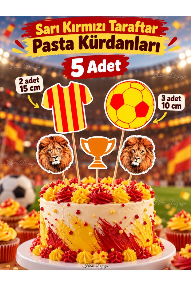 5 Piece Football Yellow Red Fan Themed Birthday Ornament Cake Toothpick Large Size