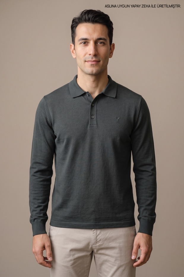 Men's Casual Polo Neck Long Sleeve Smoked T-Shirt
