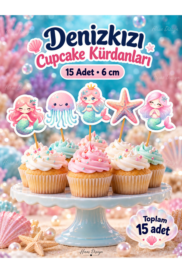 15 Mermaid Happy Birthday Cupcake Toppers, Cake Toothpicks, 6-7cm Cupcake Cake Decorations