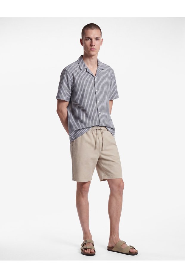 Regular Fit Turn-Down Collar Short Sleeve Striped Shirt