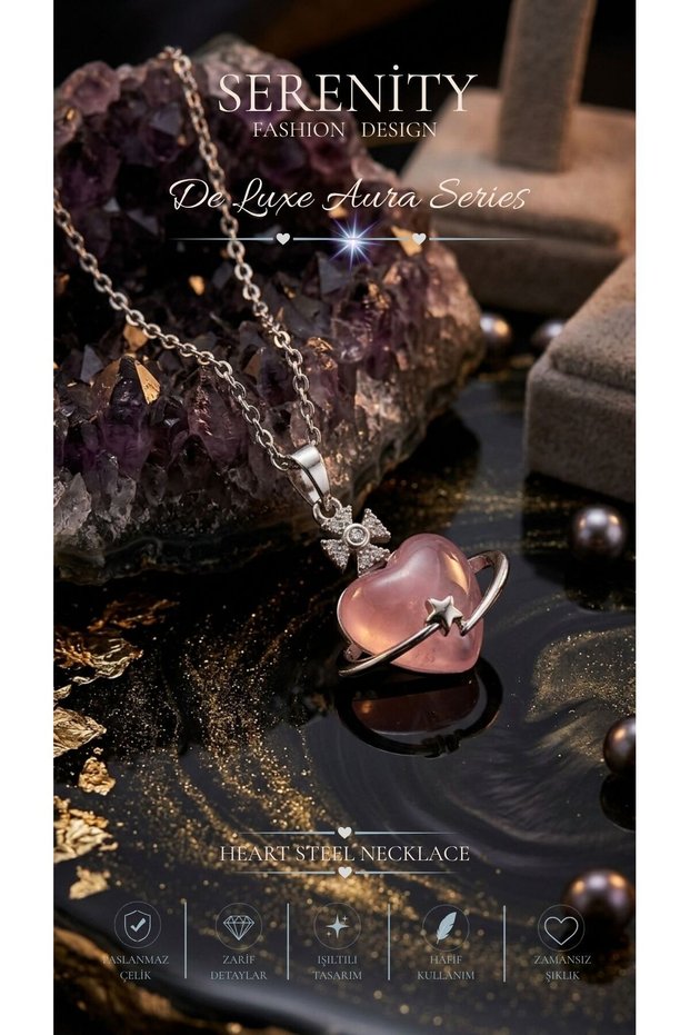 Saturn Ring Opal Stone Heart Figure Steel Necklace
