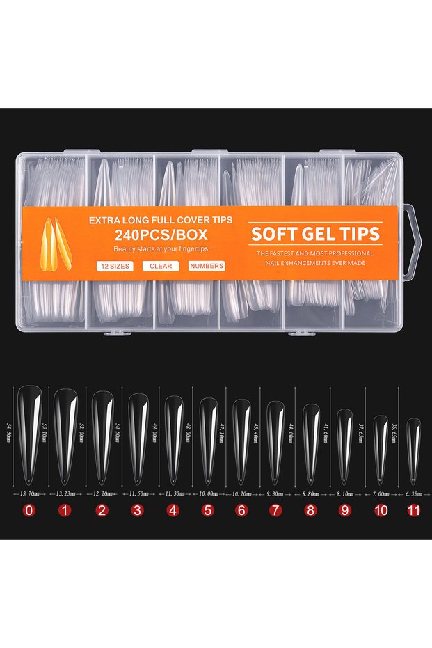 XXXL-Orange Extra Long Coffin Nail Tips No C Curve 240Pcs XXXL Coffin Nails Clear Acrylic Nails Tips