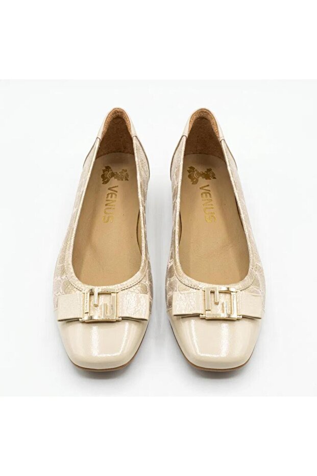 Women's Leather Daily Ballet Flats 26Y 2511108Y Beige Crocodile - Gold Crocodile