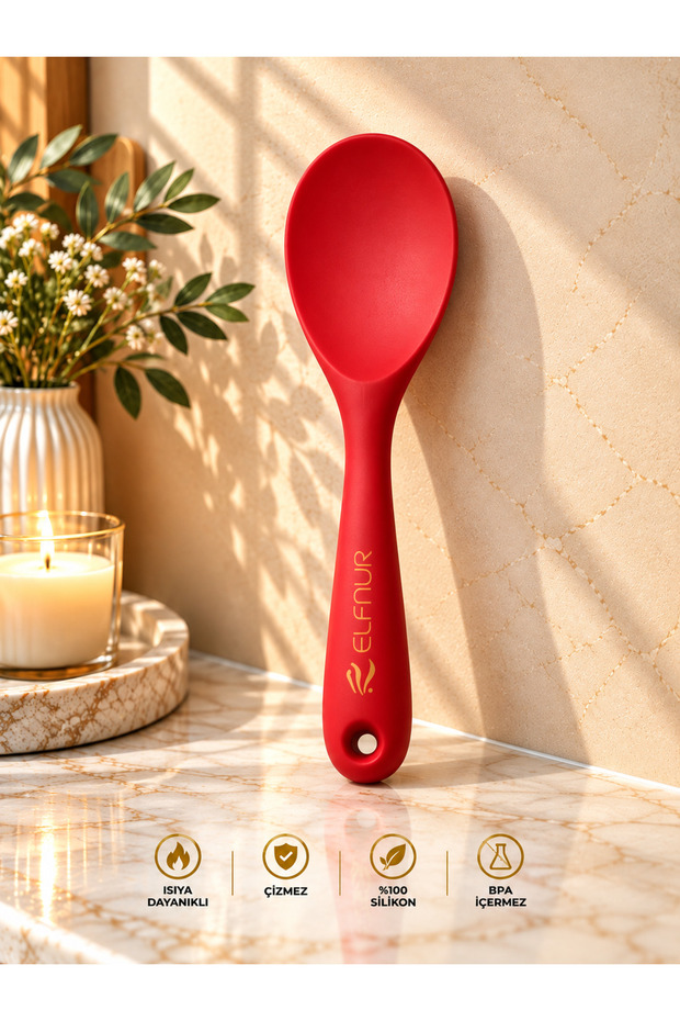 1 Piece, 22 cm Ultra Hard Tip Silicone Pilaf Food Spoon High Heat Resistant Fireproof Non-Stick