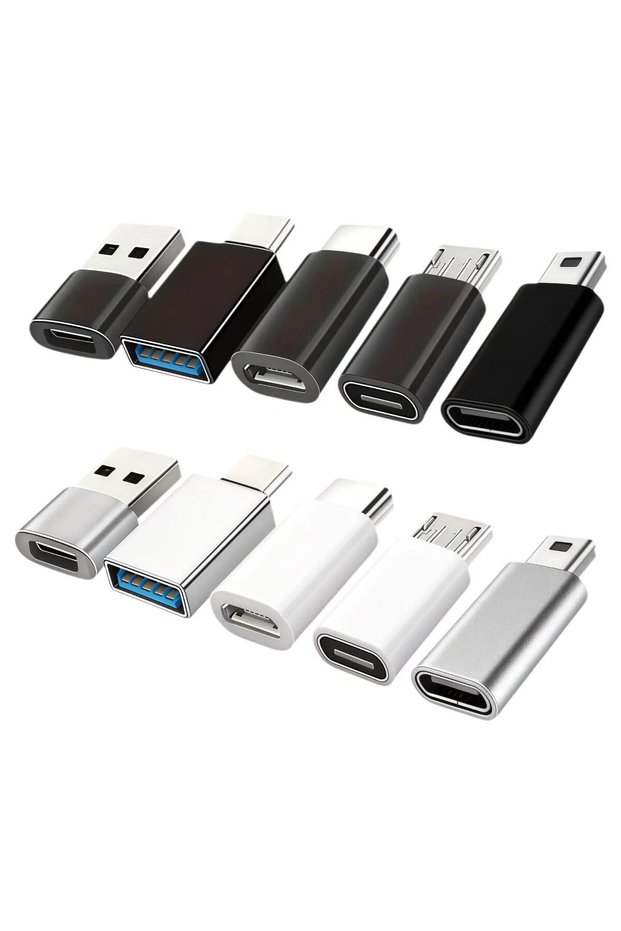 Blackandsilver10Pcs USB to USB-C Adapter Kit, USB-C to USB 3.0 OTG, Micro USB to USB-C - Mini to Typ