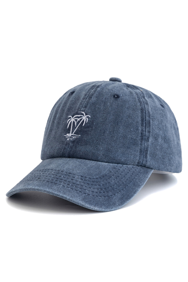 56cm-60cm Navy Blue New Unisex Washed Cotton Cap Coconut Tree Embroidery Vintage Baseball Cap Men Wo