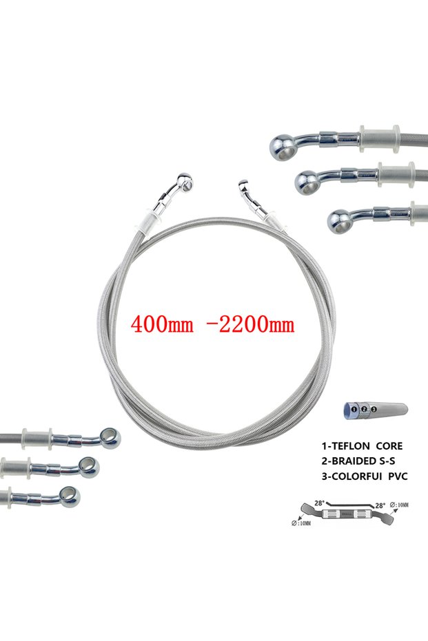 1400mm 28 Degree Silver Grey 400 To 2200mm Hydraulic Brake Hose DOT Oil Pipe Line Braided Cable 10mm