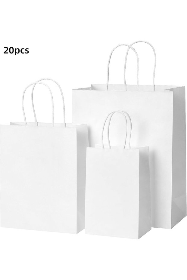 Other 21x15x5cm 20pcs 20pcs White Kraft Paper Bags With Handles-100%Recyclable Takeaway Bags For Bus