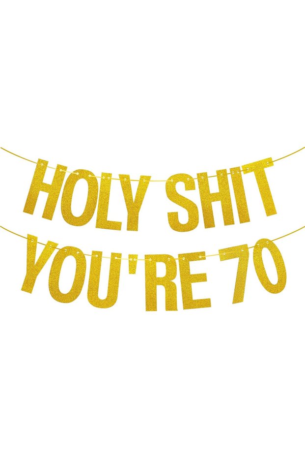 70th-Banner Gold Glitter Holy Shit You're 70 Birthday Banner Party Decor,Funny 70th Birthday Party D