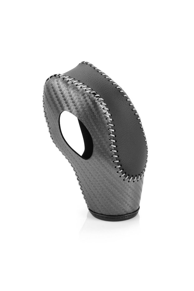 GRAY Car PU Leather Carbon Fiber Gear Shift Knob Cover for Ford EcoSport Escape Fusion C-Max Energi