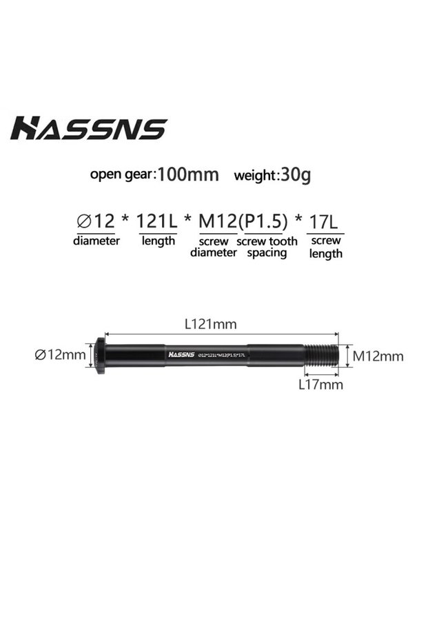 12-121-17L HASSNS MTB Thru Axle 15x100 15x110 12x142 12x100 12x148 Road Bicycle Aluminum Alloy Barre