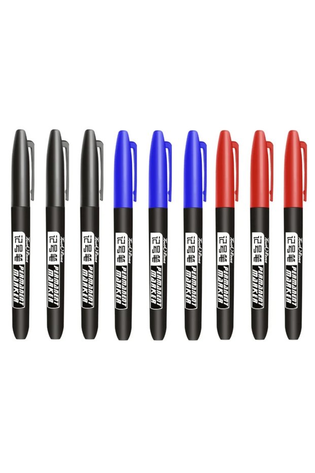 9 Pcs Mix Color Set 9 Pcs/Set Permanent Marker Pen Fine Point Waterproof Ink Thin Nib Crude Nib Blac