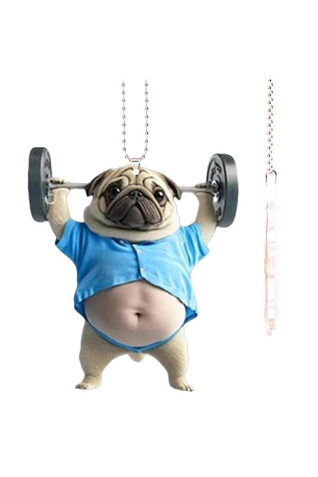B Adorable Pug Acrylic Car Rearview Mirror Accessories 2D Cute Puppy Pendant Ornaments Keychain Char