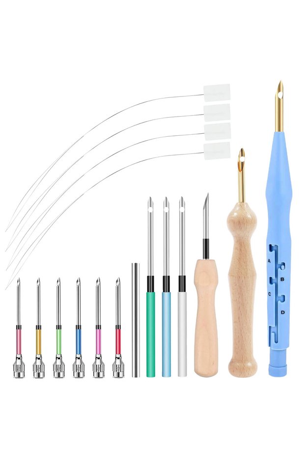 Mix In the figure 17Pcs Punch Needle Embroidery Kits Wooden Yarn Clothes Embroidery Pen Crochet Knit