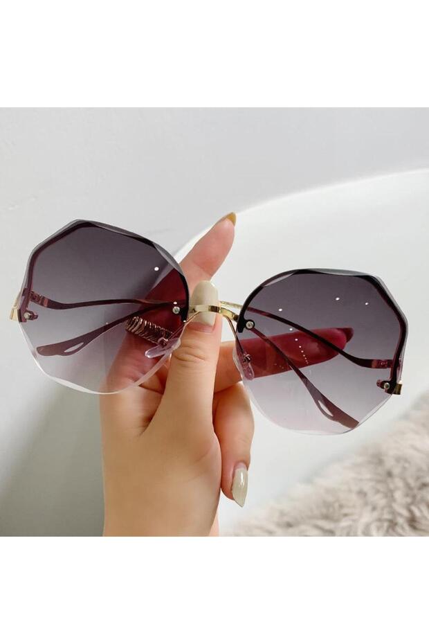 grey Hiking Camping Rimless Polygon Gradient Anti Light Glasses Women Metal Frame Vintage Stylish Ov