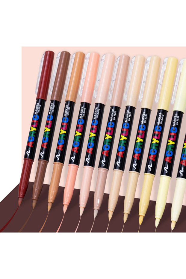 12color 12 colors skin color acrylic markers soft tip for students DIY handbook doodle marking paint