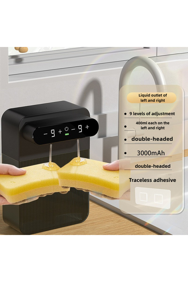 Model B Automatic Foaming Soap Dispenser 400ml+400ml USB Rechargeable Double-headed Touchless Wall-M