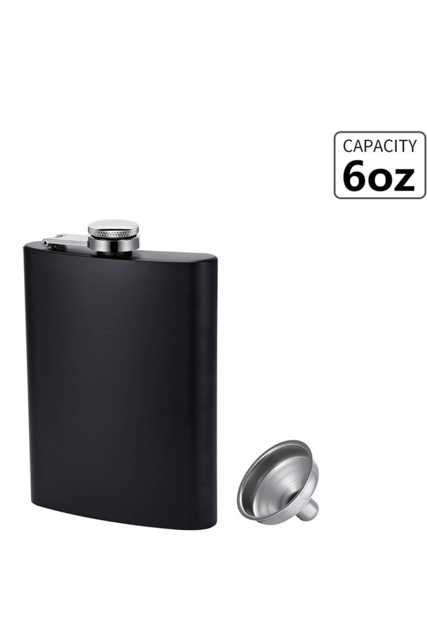 6 oz LMETJMA Matte Black Hip Flask for Liquor Stainless Steel Leak proof with Funnel Flask set Drink