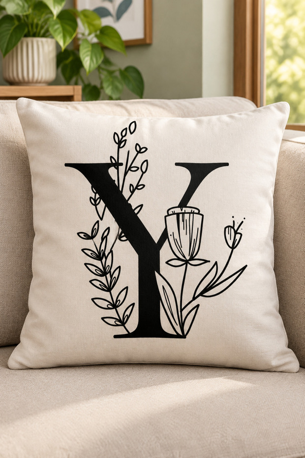 Lettered Throw Pillow Pillow Case - Letter Y - 43x43 Cm