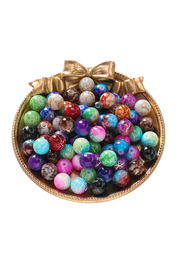 4mm x 100pcs Color 21 20-100pcs 4/6/8/10mm Round Glass Bead Colorful Pattern Loose Spacer Beads for