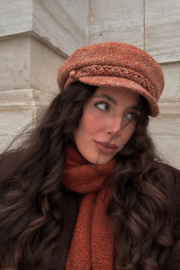 Orange Winter Newsboy Hat |   Women's Newsboy Vintage Cap