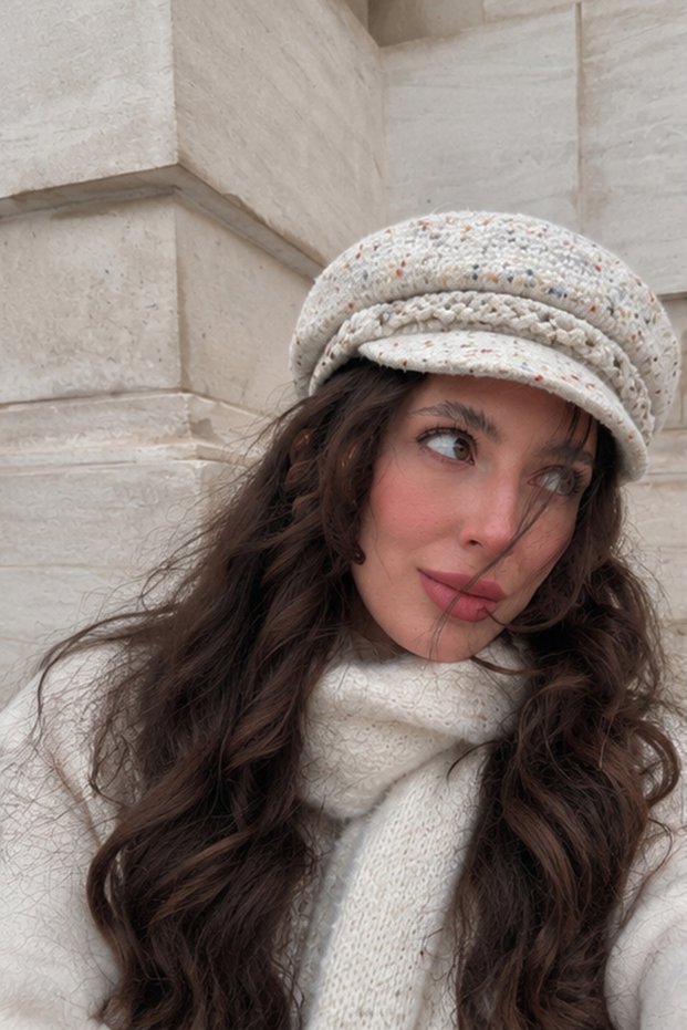 Cream Winter Newsboy Hat | Knitted Detailed Newsboy Women's Cap