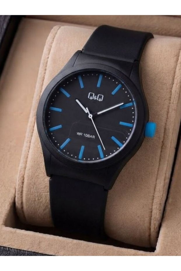 Unisex Black Silicone Strap Blue Pin Blue Number Display Blue White Detailed Dial Sports Wristwatch