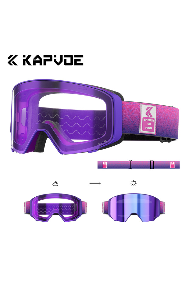 Photochromic-PU-07 Photochromic Ski Goggles Magnetic Anti-Fog Lenses UV400 Protection