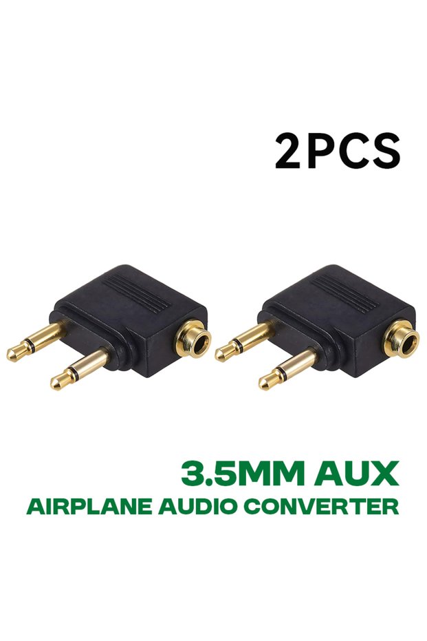 2PCS Black Wholesale 1-10PCS/Lot 3.5MM AUX Airplane Audio Converter Airline Aircraft Headphone Plug