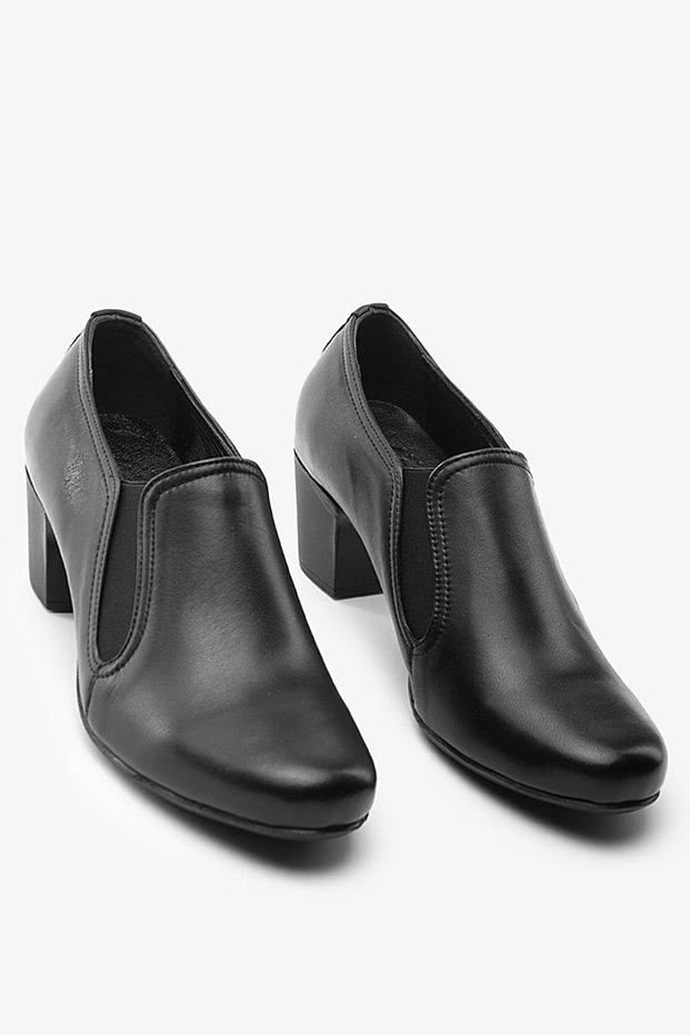 Black Genuine Leather Comfortable Sole Women's Heeled Shoes