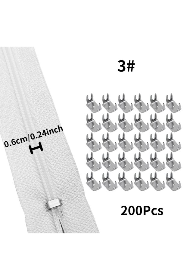 No.3 Silvery 200pcs #3 #5 #8 Silvery Zipper Accessories Repair Kit Upper And Lower Stops Silvery Fou