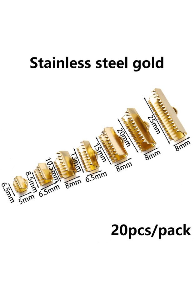 6.5mm Gold 20-30Pcs 6.5-25mm Stainless Steel Crimp End Beads Buckle Tips Clasp Cord Flat Cover Clasp