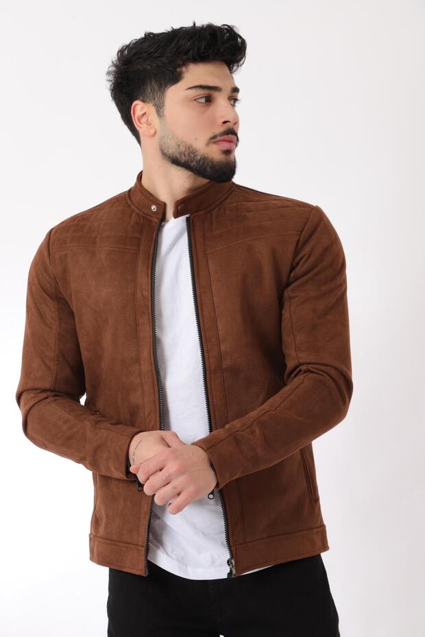 Sleeve Detail Judge Collar Suede Seasonal Coat BL 1710-60286