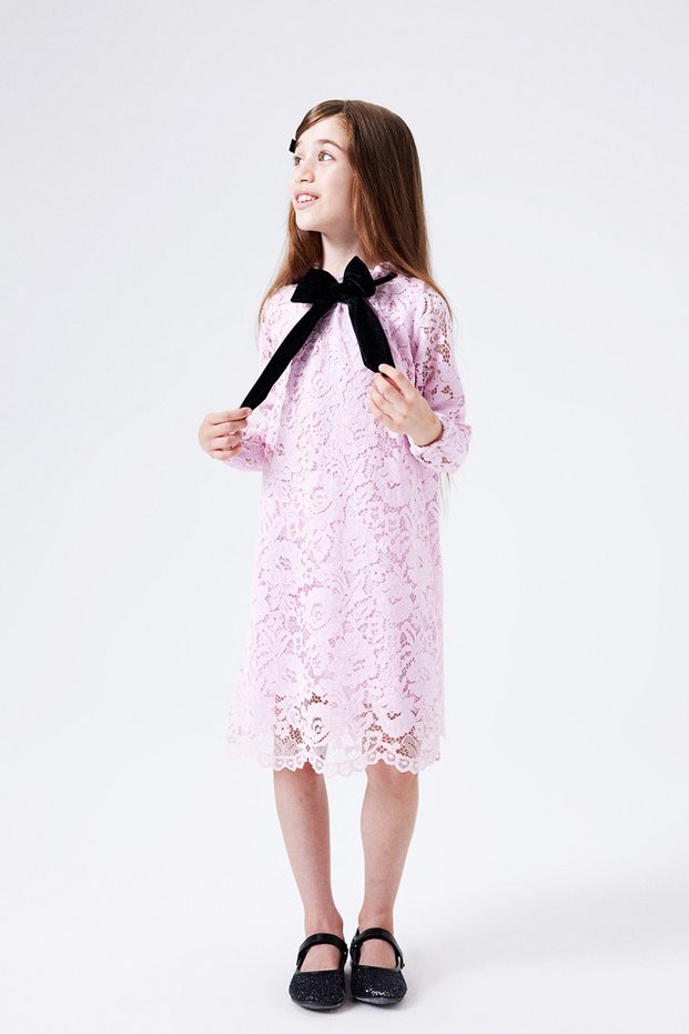 Pink Guipure Bowknot Girl's Dress - Bessie