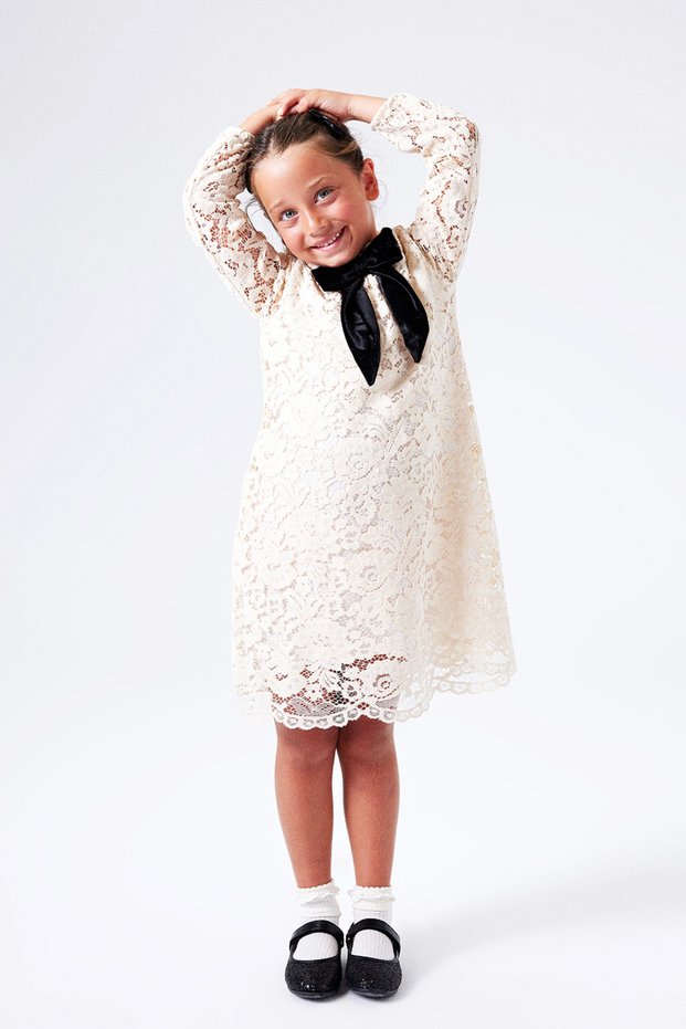 Cream Guipure Bow Girls' Dress - Bessie