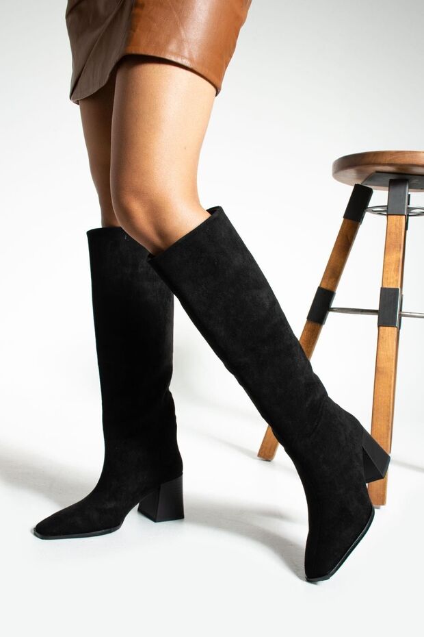 Poppy Black Suede Women's Heeled Boots