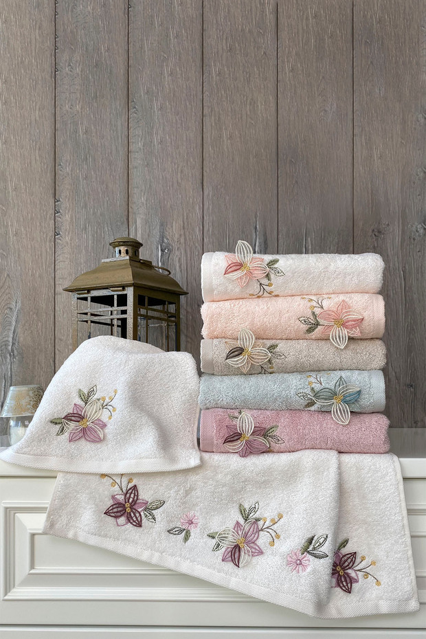 Alina - 70% Bamboo / 30% Cotton 3D Embroidered Hand Towels - Set of 6 50X90