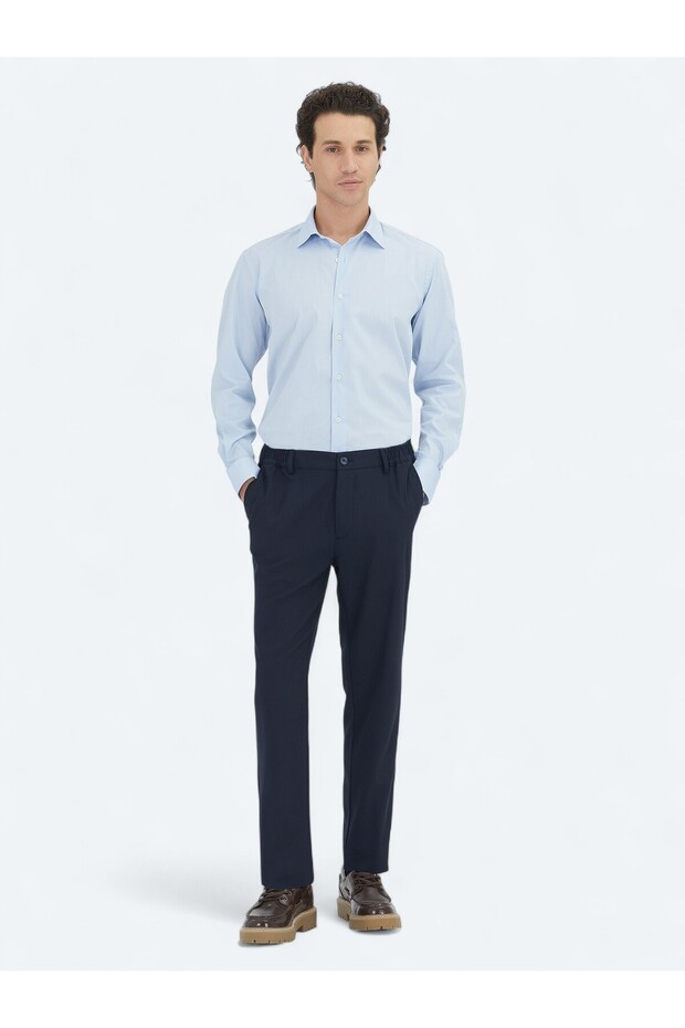 Navy Blue Plain Woven Jogging Fit Casual Trousers