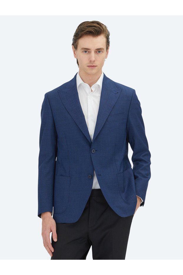 Blue Micro Modern Fit 100% Wool Jacket