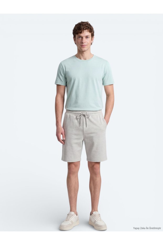 Su Yeşili Düz Örme Regular Fit Casual Bermuda
