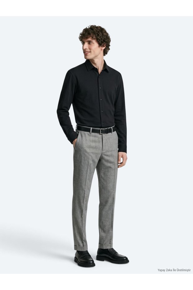 Gray Woven Jogging Fit Casual Wool Blend Trousers