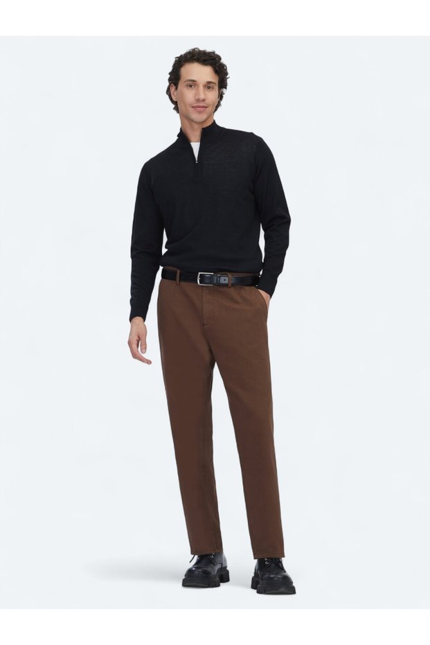 Brown Woven Relaxed Fit Casual Cotton Blend Pants
